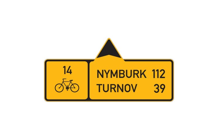 Cyklo značka IS19b - Směrová tabule pro cyklisty (s dvěma cíli) Cyklo značka IS19b - Směrová tabule pro cyklisty (s dvěma cíli)