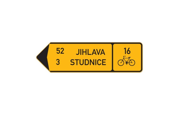 Cyklo značka IS19d - Směrová tabule pro cyklisty (s dvěma cíli) Cyklo značka IS19d - Směrová tabule pro cyklisty (s dvěma cíli)