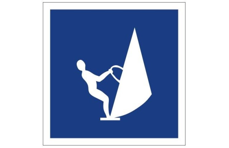 Plavební znak E20 - Plavba na plovácích s plachtou (windsurfech) povolena