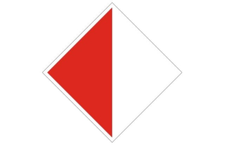 Plavební znak A10a - Zákaz plavby mimo vyznačený prostor (v mostních otvorech nebo v jezovém poli) Plavební znak A10a - Zákaz plavby mimo vyznačený prostor (v mostních otvorech nebo v jezovém poli)